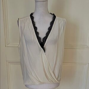 Velvet by Graham & Spencer Ivory Top with Black Lace Detail
